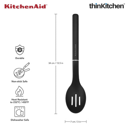 KitchenAid Slotted Spoon, Matte Black, Heat Resistant Cooking Utensil, Non-Stick Safe with Durable Handle, 34cm