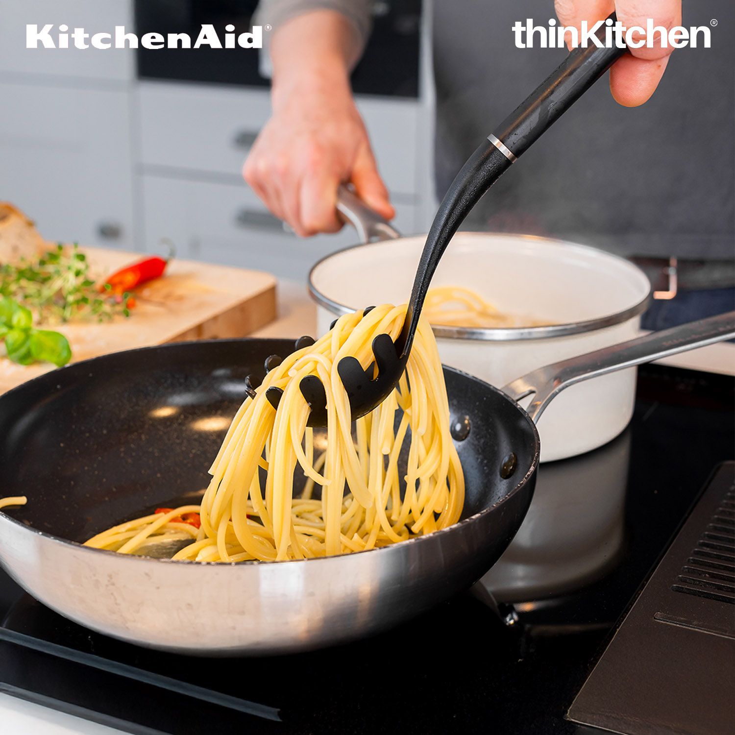 KitchenAid Pasta Server, Matte Black, Heat Resistant Cooking Utensil, Non-Stick Safe with Durable Handle, 34cm - 1