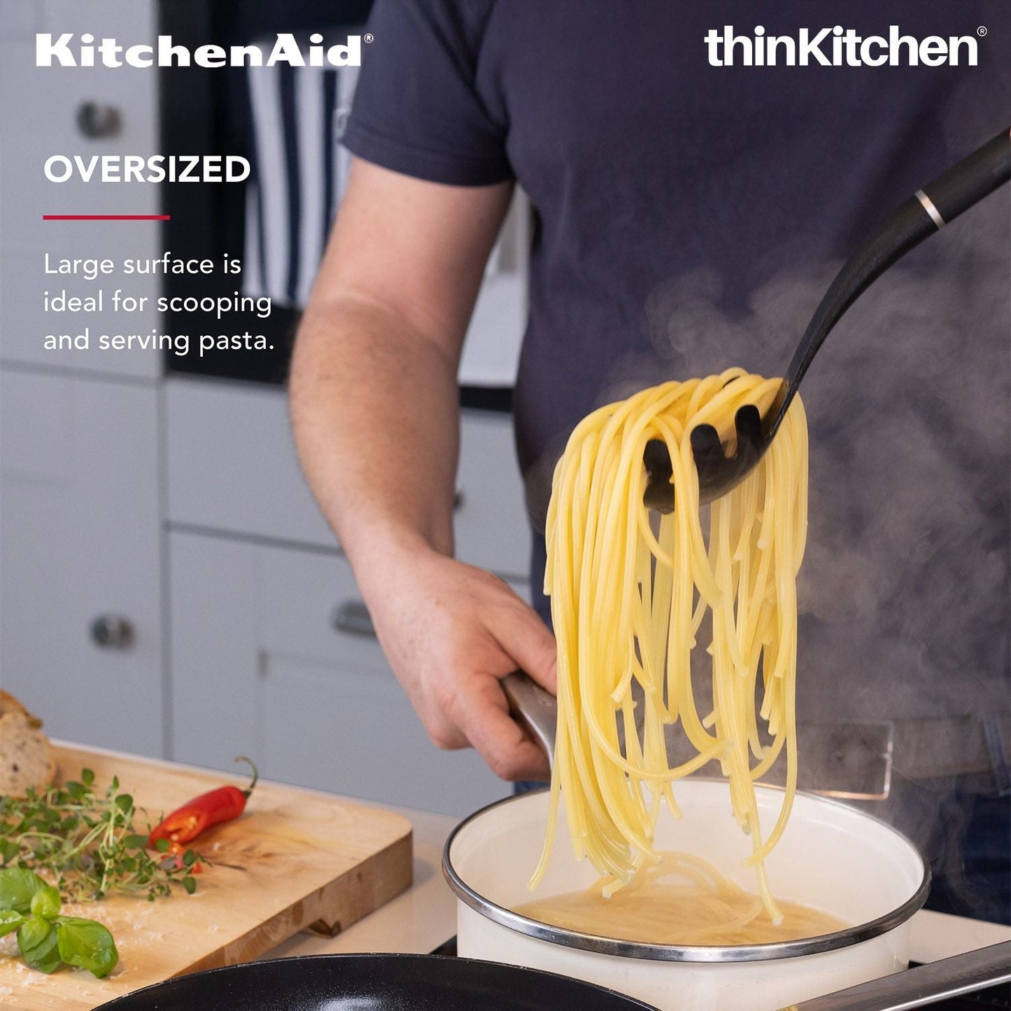 KitchenAid Pasta Server, Matte Black, Heat Resistant Cooking Utensil, Non-Stick Safe with Durable Handle, 34cm