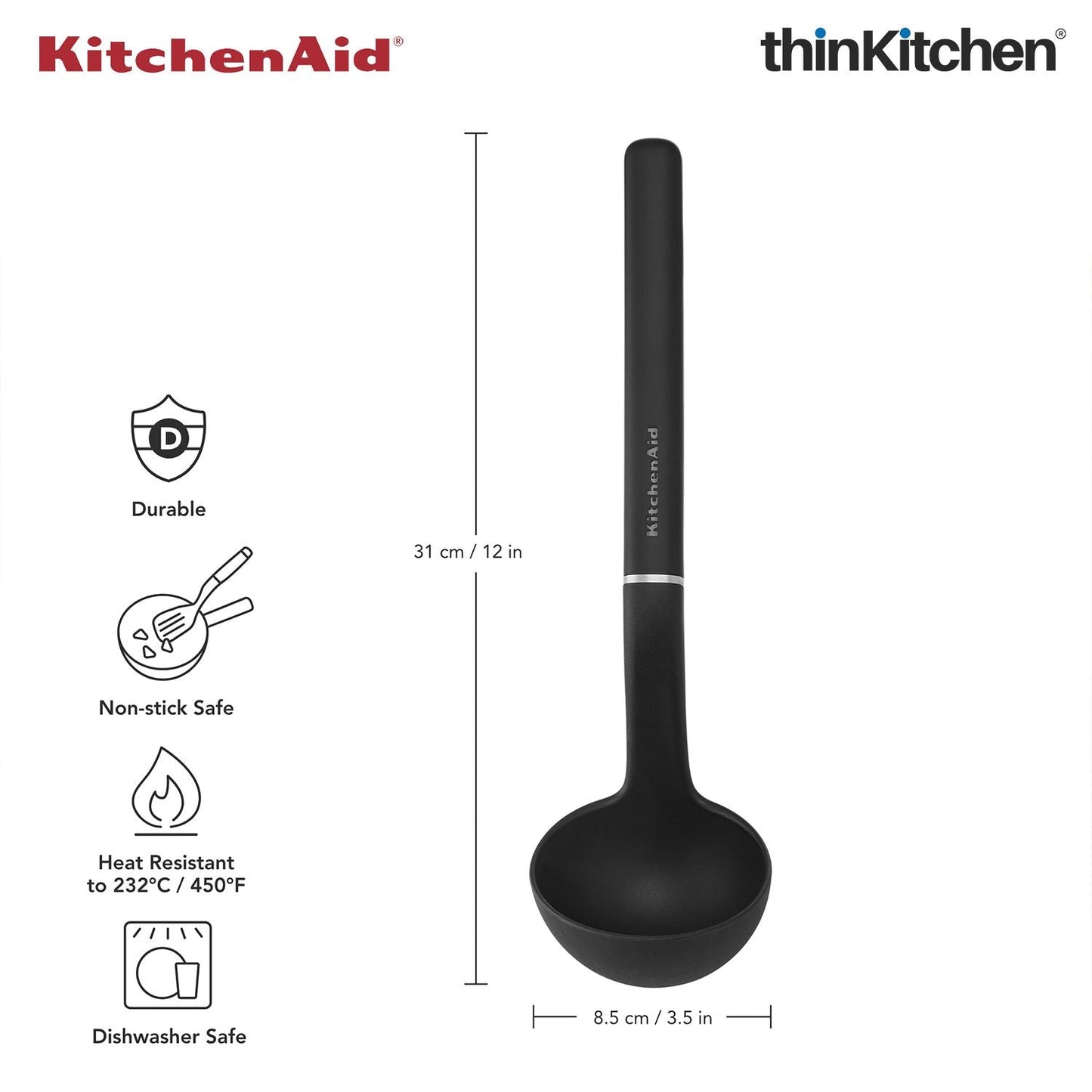 KitchenAid Utility Ladle, Matte Black, Heat Resistant Cooking Utensil, Non-Stick Safe with Durable Handle, 27cm