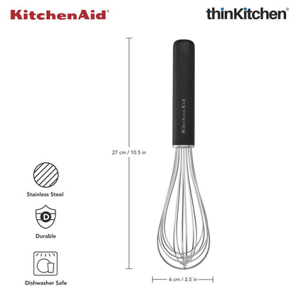 KitchenAid Utility Whisk, Matte Black, Heat Resistant Cooking Utensil, Non-Stick Safe with Durable Handle, 27cm