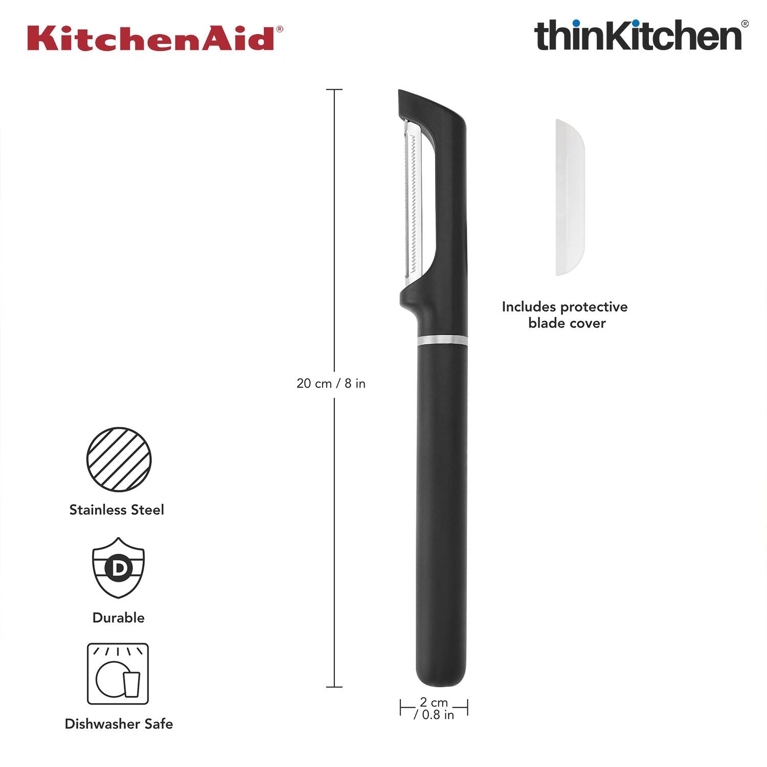 KitchenAid Euro Peeler, Matte Black, Vegetable Peeling Tool with Serrated Blade and Durable Handle, Dishwasher Safe, 20cm - 3