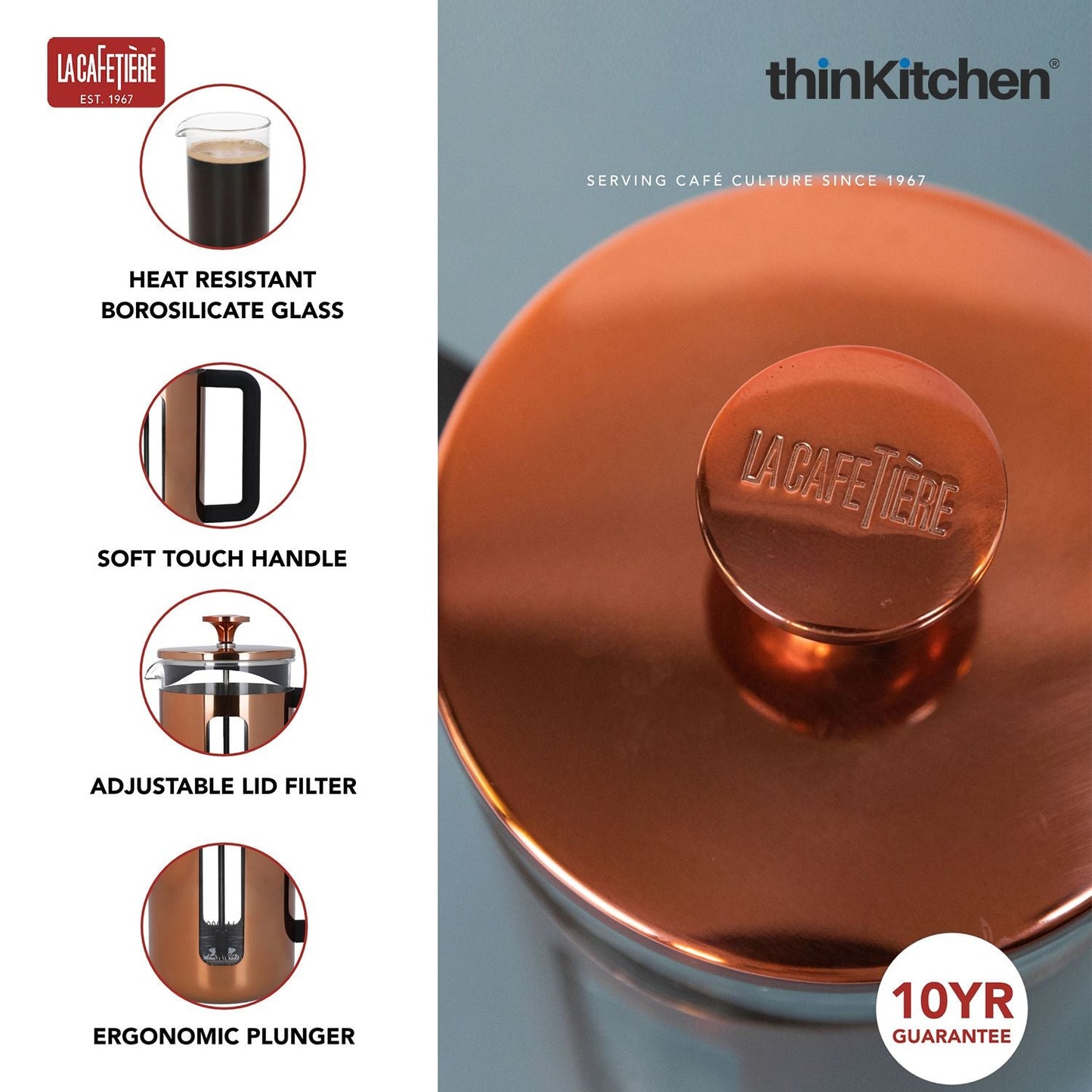 La Cafetiere La Cafetiï¿½re - Pisa La Cafetiï¿½re Pisa Stainless Steel Cafetiï¿½re, Three Cup, Copper, Gift Boxed