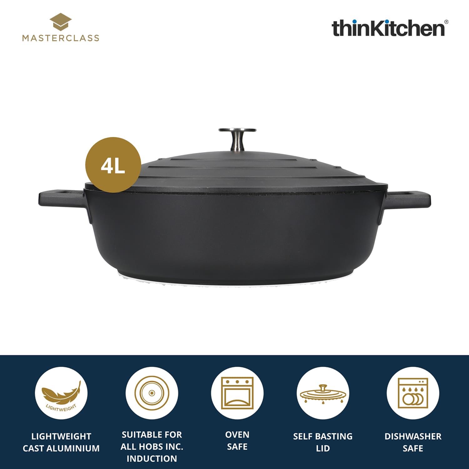Masterclass Masterclass Cast Aluminium Cookware Masterclass Cast Aluminium Shallow Casserole Dish, 28Cm/4 Litre, Gift Boxed - 8