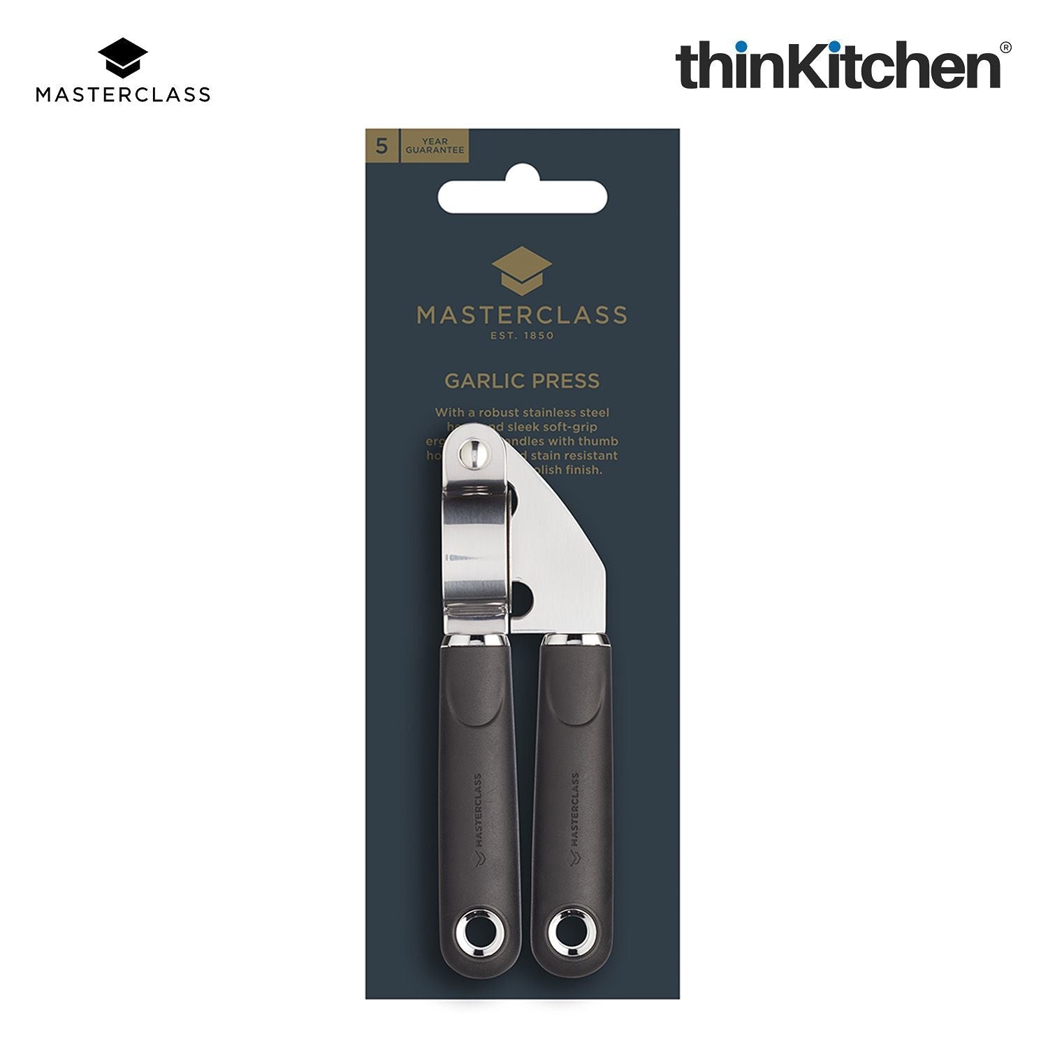MasterClass Soft Grip Stainless Steel Garlic Press - 5
