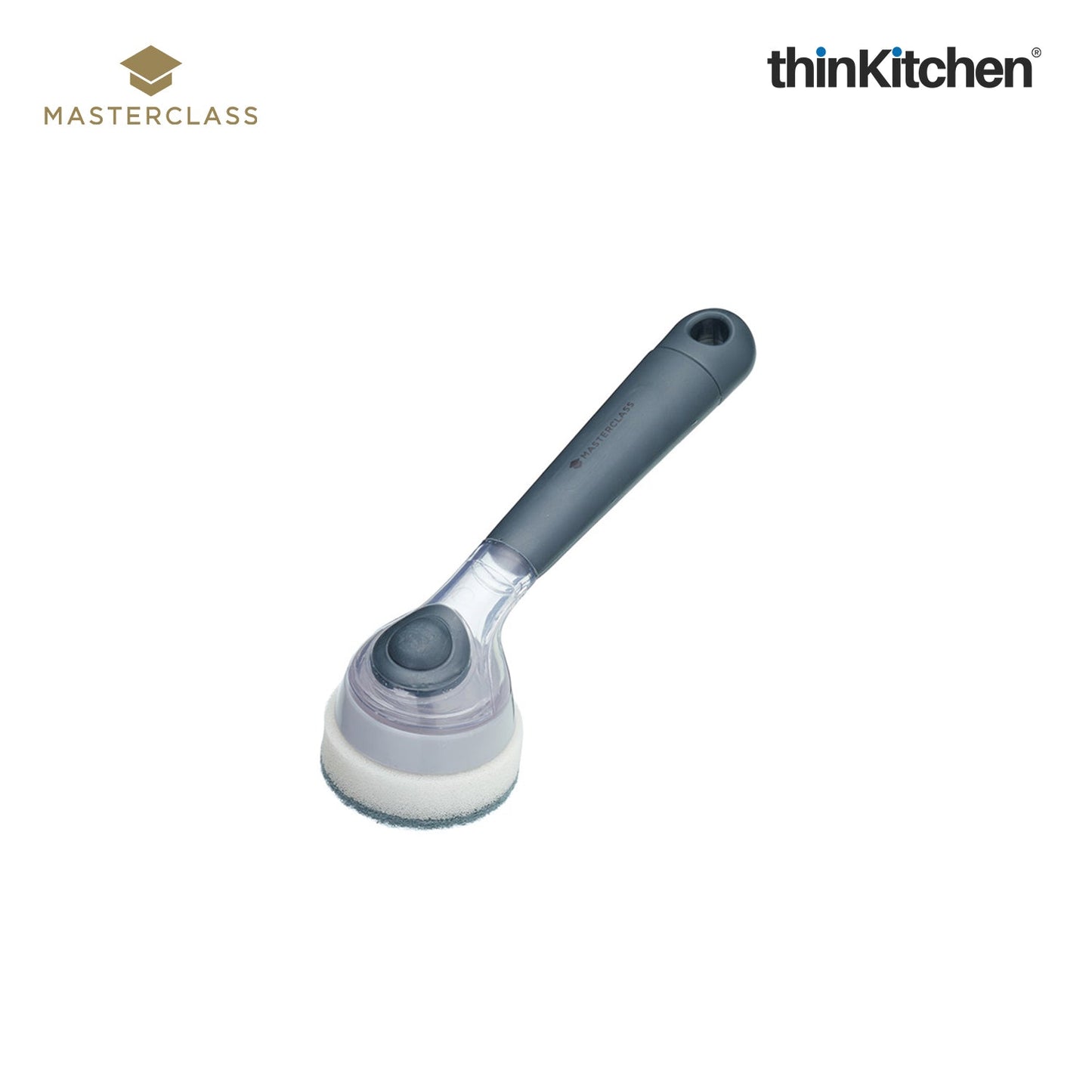 MasterClass Premium Soap Dispensing Dish Sponge, Non-Scratch Sponge for Dishes, Pans with Refillable Ergonomic Handle, Grey