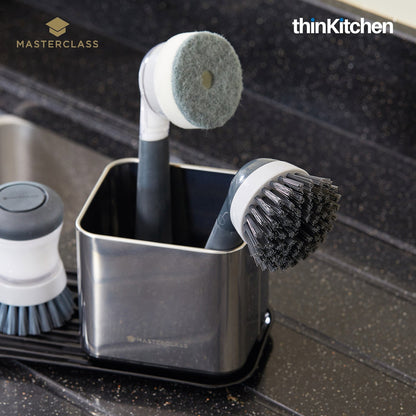 MasterClass Premium Soap Dispensing Dish Sponge, Non-Scratch Sponge for Dishes, Pans with Refillable Ergonomic Handle, Grey