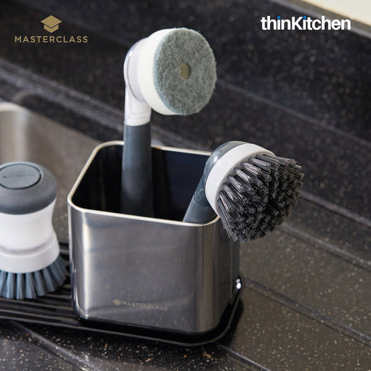 MasterClass Premium Soap Dispensing Dish Sponge, Non-Scratch Sponge for Dishes, Pans with Refillable Ergonomic Handle, Grey