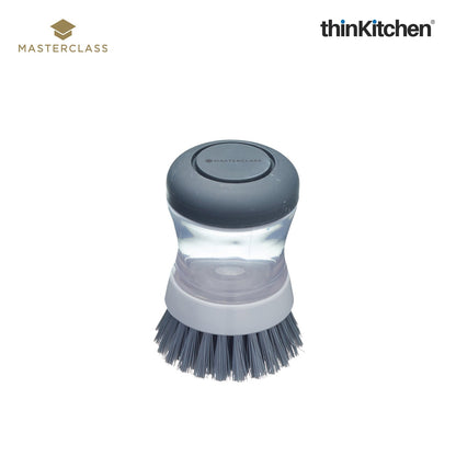 MasterClass Premium Soap Dispensing Palm Scrubbing Brush, Refillable Dish Brush with Non-Scratch Bristles, Kitchen Cleaning Scrub Brush for Dishes, Pans -  Grey