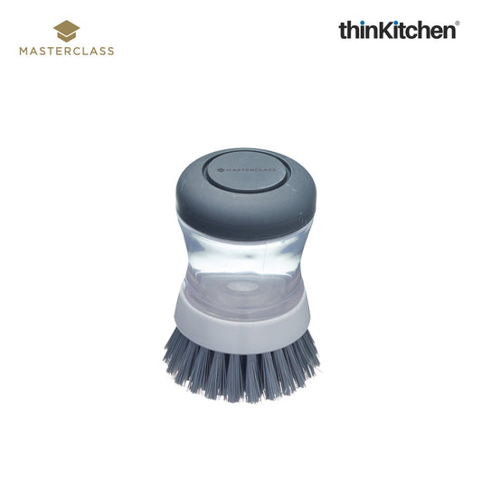 MasterClass Premium Soap Dispensing Palm Scrubbing Brush, Refillable Dish Brush with Non-Scratch Bristles, Kitchen Cleaning Scrub Brush for Dishes, Pans -  Grey