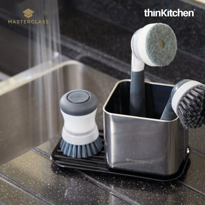 MasterClass Premium Soap Dispensing Palm Scrubbing Brush, Refillable Dish Brush with Non-Scratch Bristles, Kitchen Cleaning Scrub Brush for Dishes, Pans -  Grey