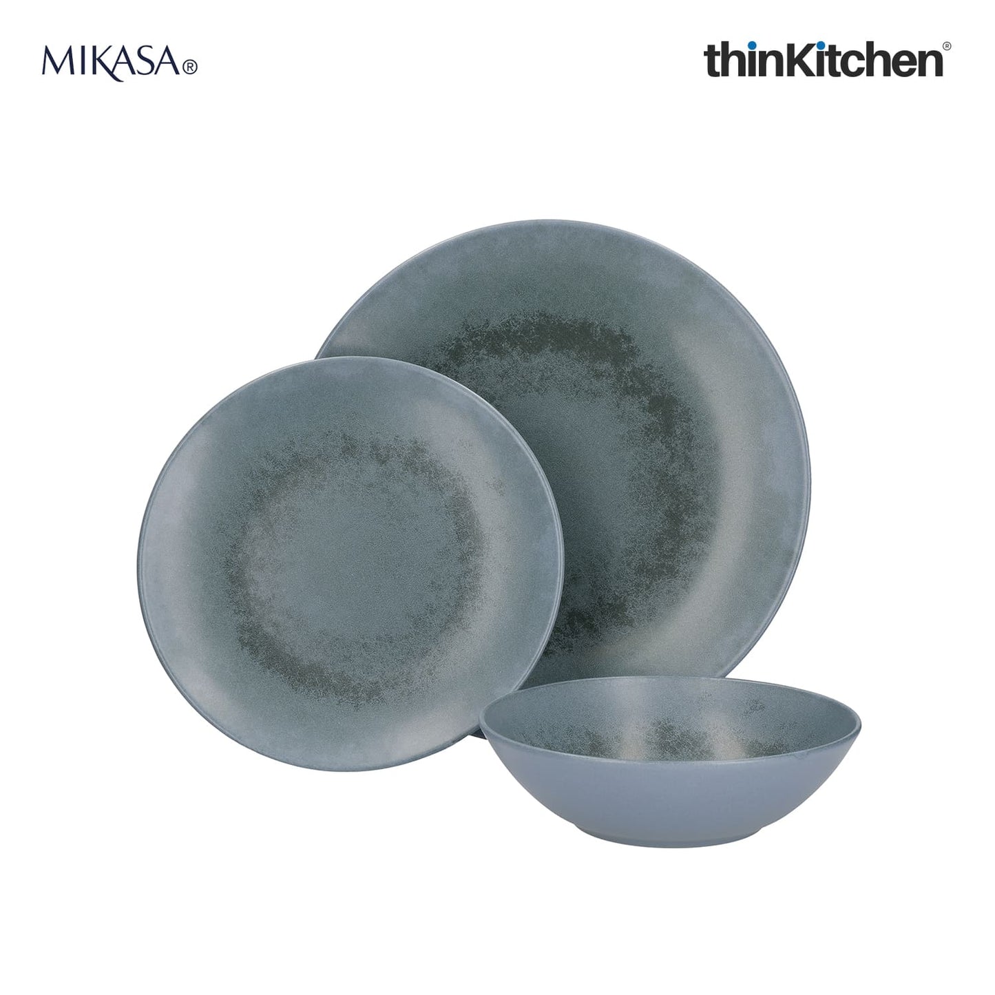 Mikasa Reactive Blue Twelve Piece Stoneware Dinnerware Set, Gift Boxed