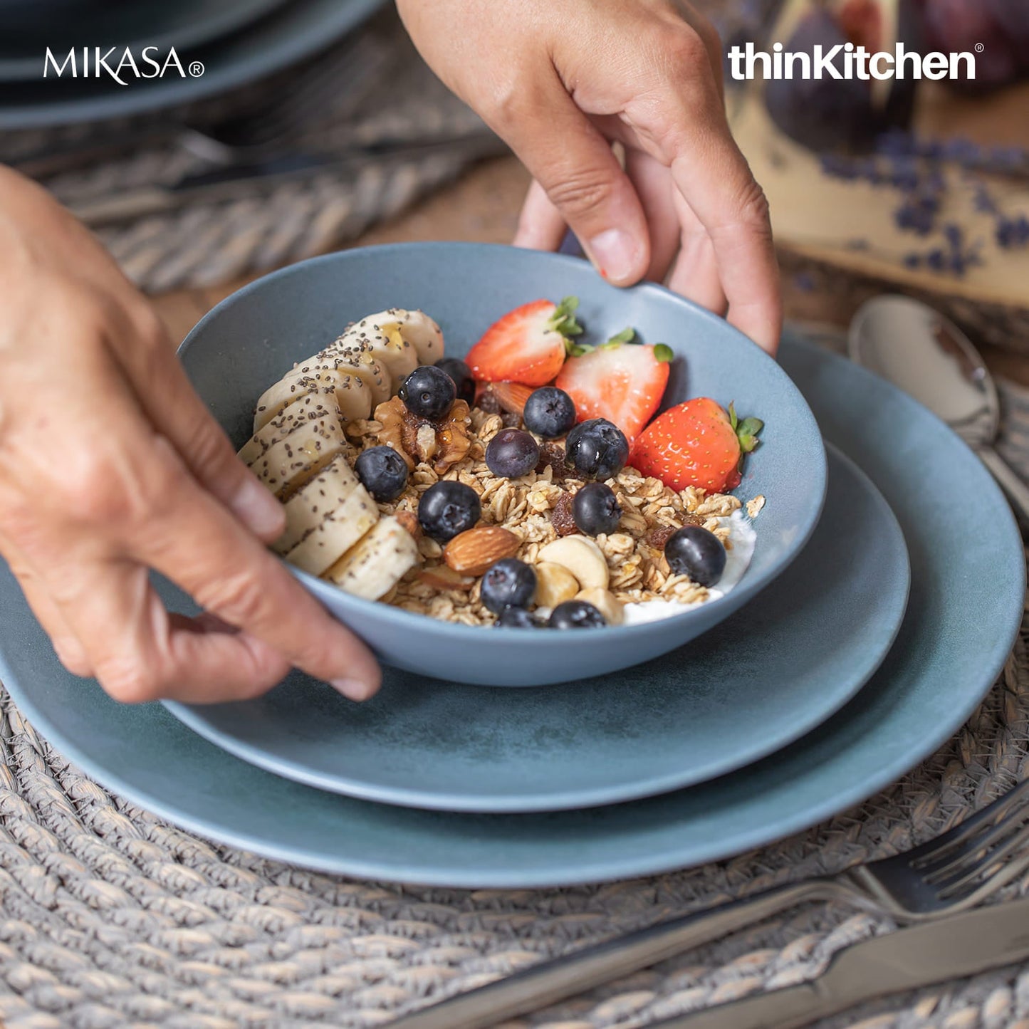 Mikasa Reactive Blue Twelve Piece Stoneware Dinnerware Set, Gift Boxed