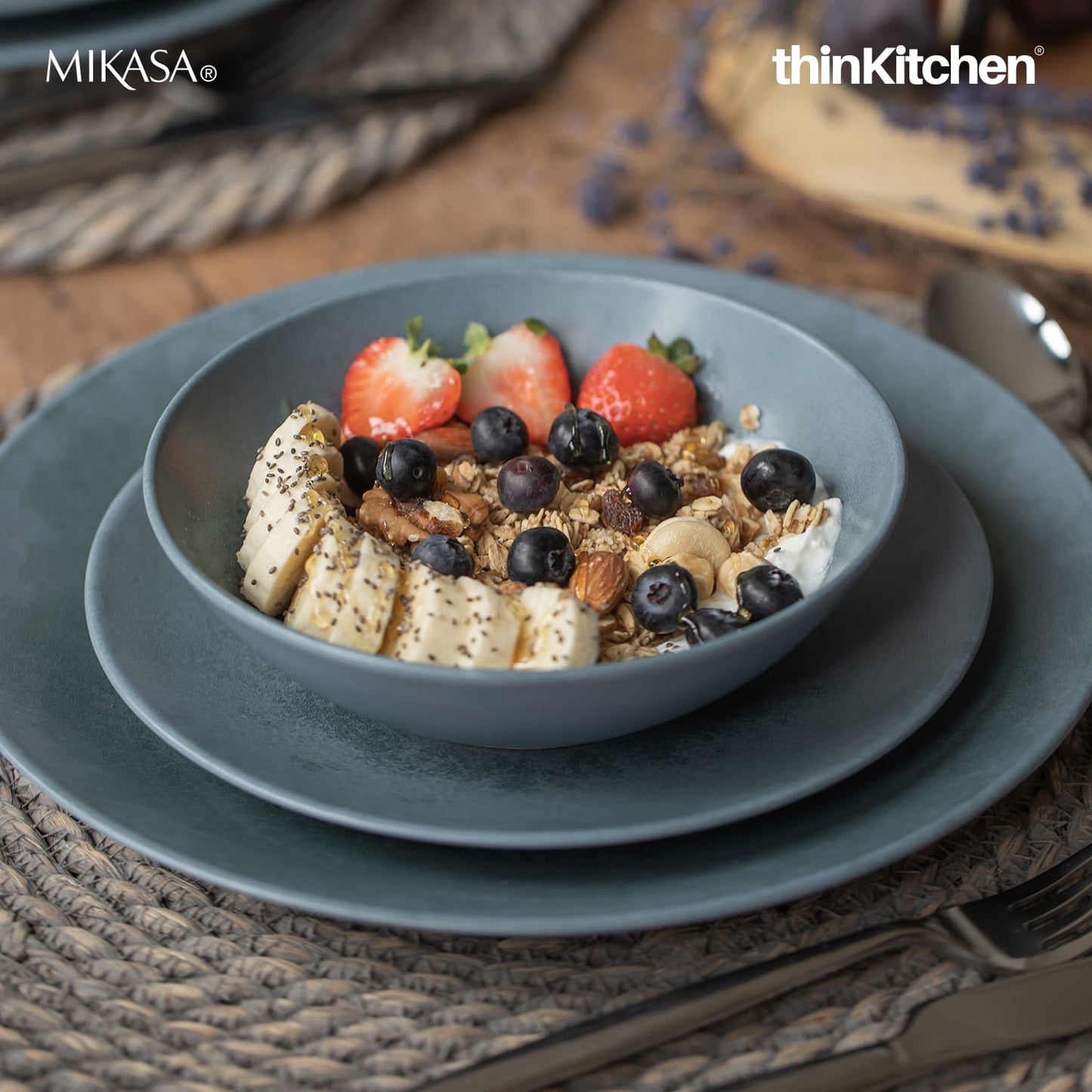 Mikasa Reactive Blue Twelve Piece Stoneware Dinnerware Set, Gift Boxed