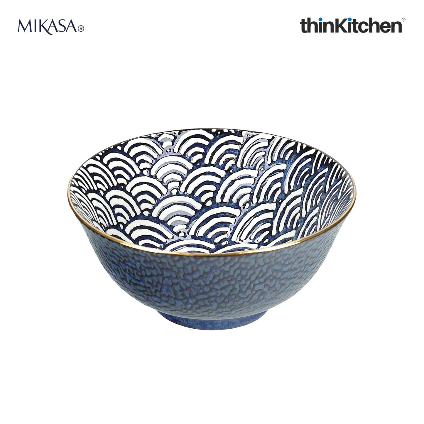 Mikasa Satori Indigo Elegance Set:  Porcelain Dinner Plate, 27cm x  Porcelain Rice Bowl, 16cm