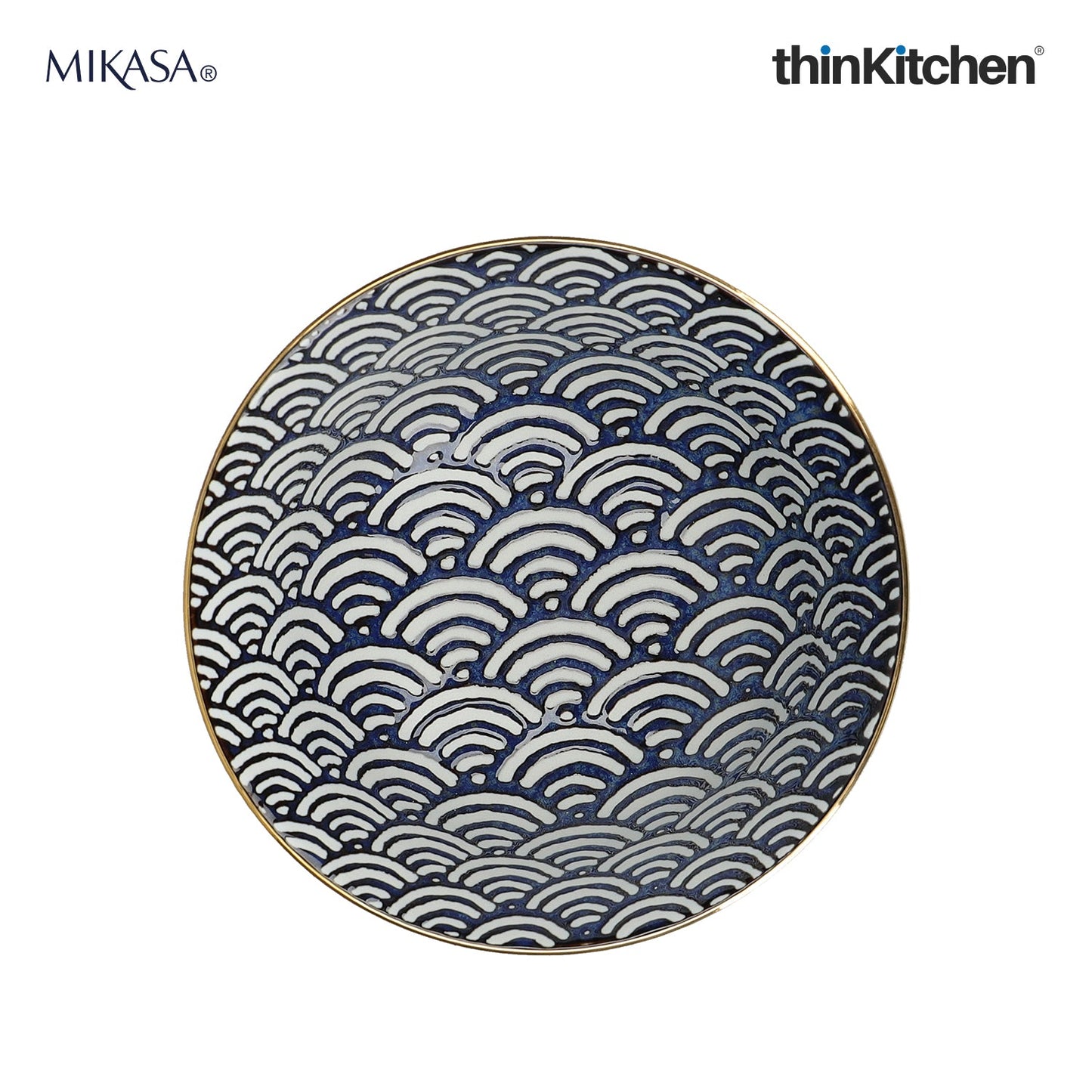Mikasa Satori Indigo Elegance Set:  Porcelain Dinner Plate, 27cm x  Porcelain Rice Bowl, 16cm