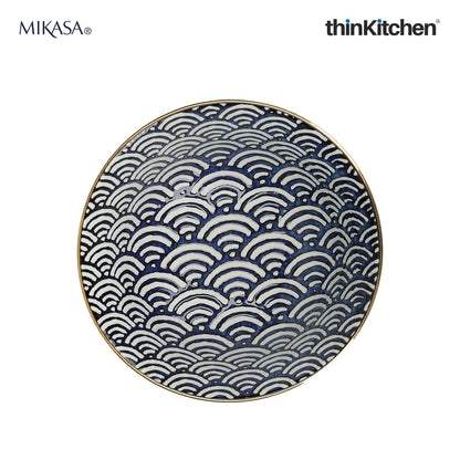 Mikasa Satori Indigo Elegance Set:  Porcelain Dinner Plate, 27cm x  Porcelain Rice Bowl, 16cm