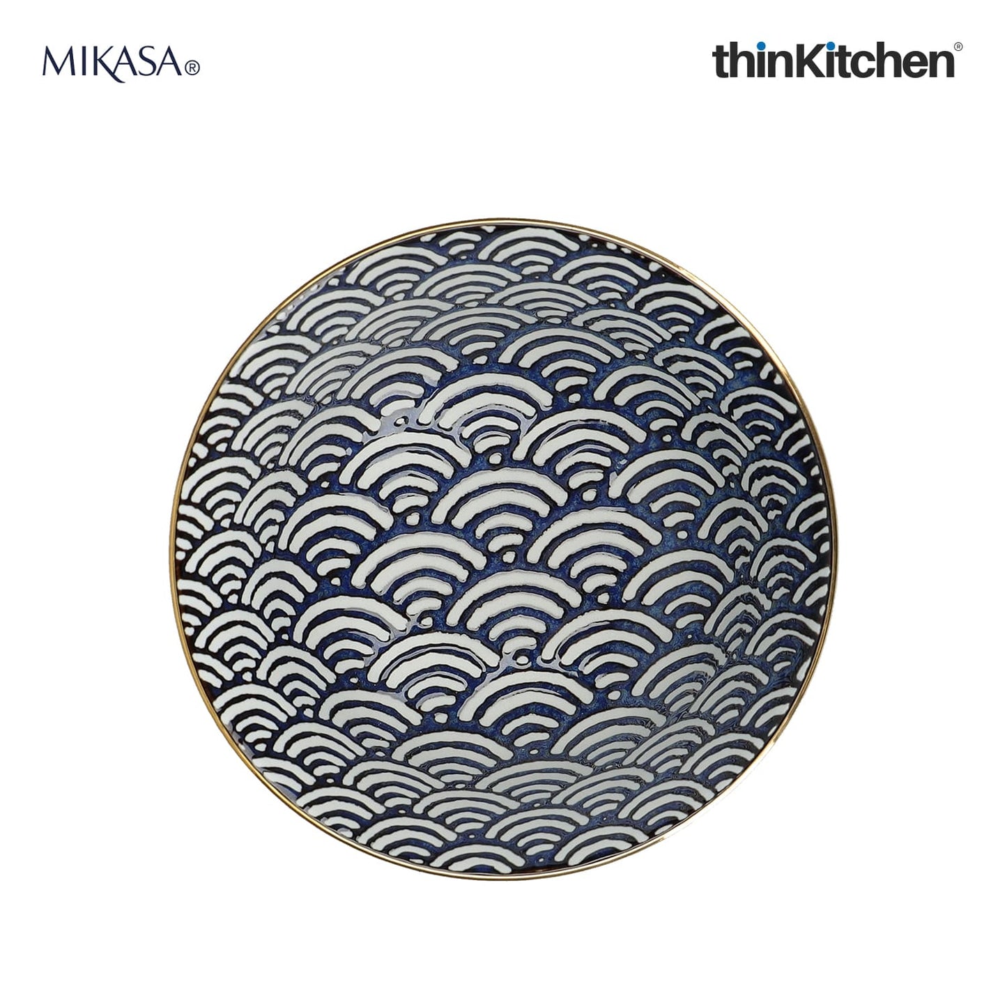 Mikasa Satori Premium Porcelain Serving Bowl 21cm – Indigo Blue Japanese Ramen & Rice Bowl with Gold Detailing