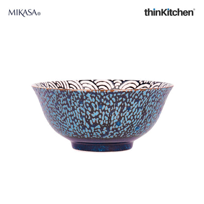 Mikasa Satori Indigo Elegance Set:  Porcelain Dinner Plate, 27cm x  Porcelain Rice Bowl, 16cm