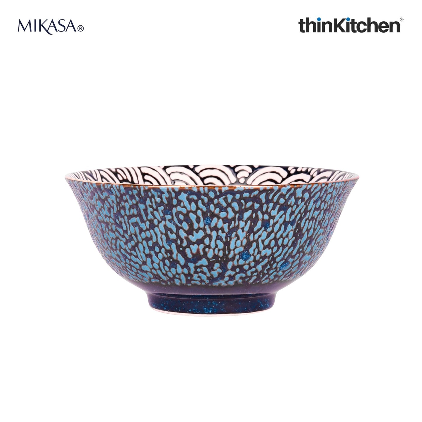 Mikasa Satori Premium Porcelain Serving Bowl 21cm – Indigo Blue Japanese Ramen & Rice Bowl with Gold Detailing