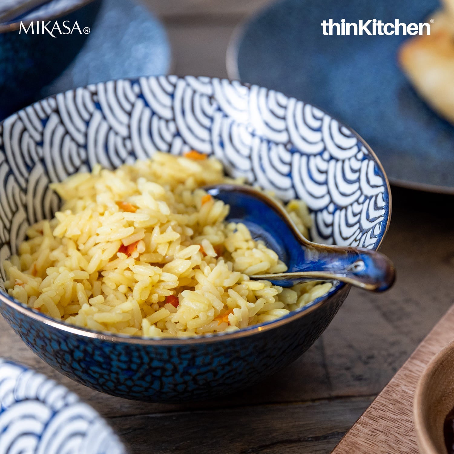 Mikasa Satori Premium Porcelain Serving Bowl 21cm – Indigo Blue Japanese Ramen & Rice Bowl with Gold Detailing - 6