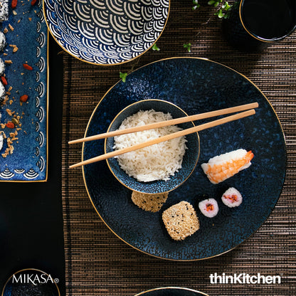 Mikasa Satori Indigo Elegance Set:  Porcelain Dinner Plate, 27cm x  Porcelain Rice Bowl, 16cm