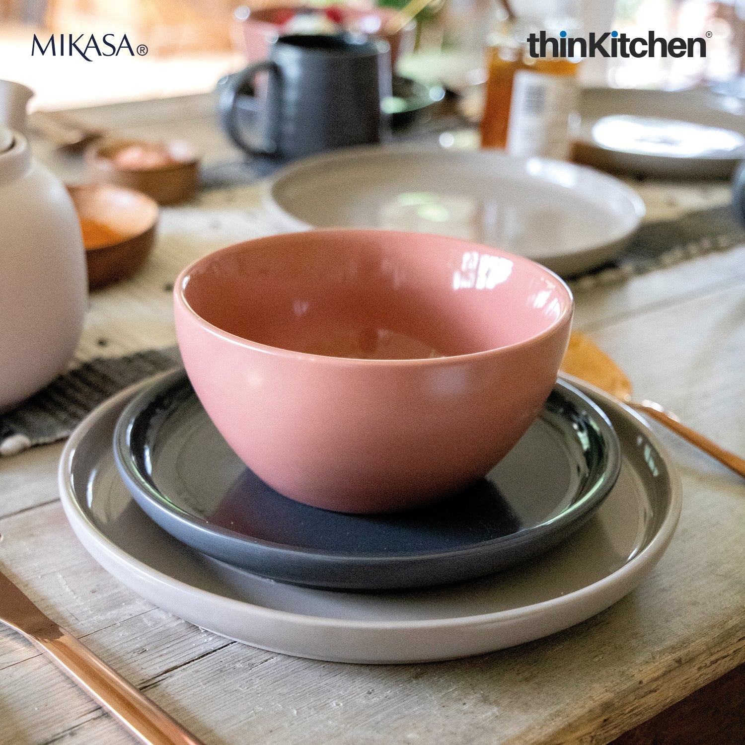 Mikasa Serenity Harmony Set: Ceramic 24.5cm Dinner Plate x 15cm Ceramic Bowl, Pink - 10