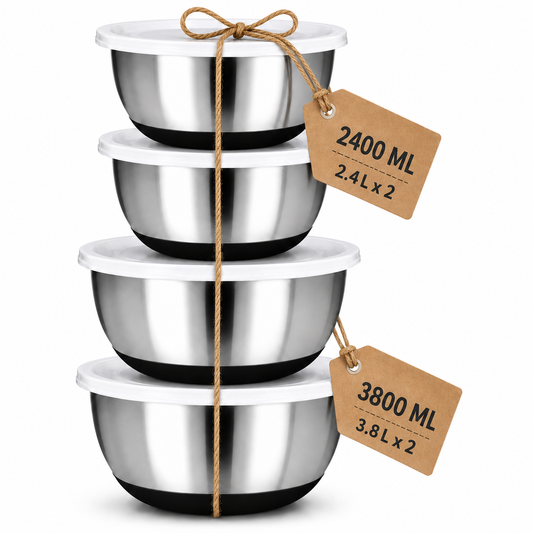 Culinex Premium Heavy Gauge 304 Stainless Steel Anti-Skid Mixing Bowl Set of 4 for Kitchen 2400ml, 3800ml for Cakes, Baking,Dough, Salads | Multipurpose Bowl for Cooking, Prep, Mixing, Beating