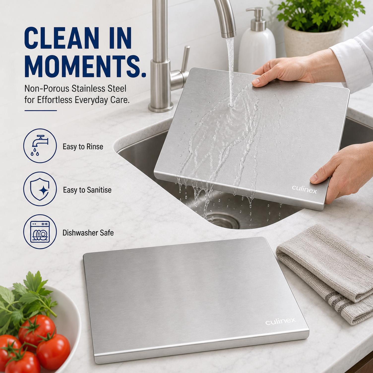 Premium Stainless Steel Counter Top Chopping Board 1.5 mm Thick – 12 x 16 Inches |  Heavy Duty Food-Grade Metal Kitchen Cutting Board - 9