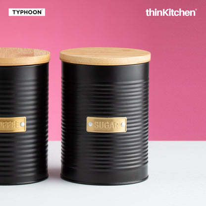 Typhoon Otto Sugar Storage Canister – 1.4L | Matt Black Ribbed Design | Bamboo Lid | Airtight Silicone Seal | Durable & Sustainable Kitchen Storage