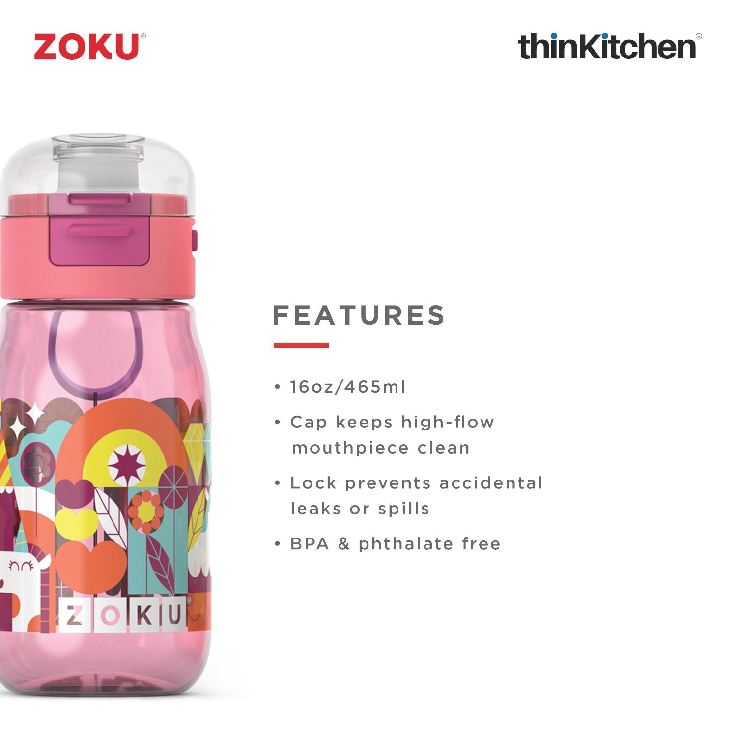 Zoku Flip Gulp Kids Bottle Pink - 3