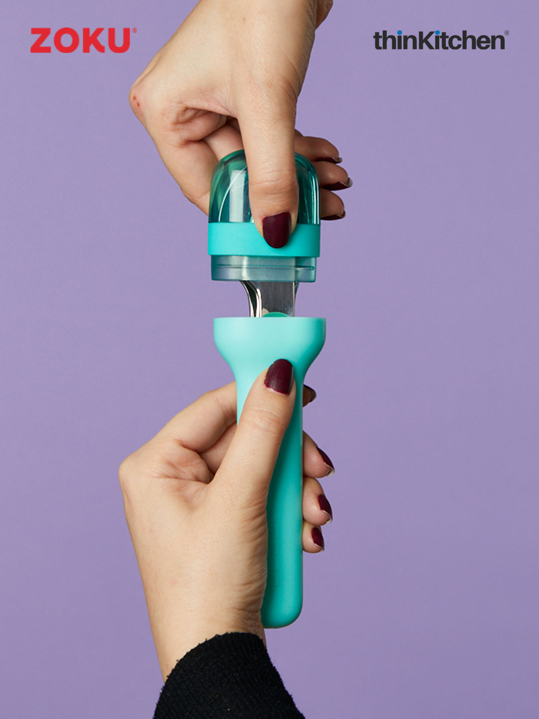 Zoku Teal Pocket Utensils 1 Case, 1 Travel Spoon, 1 Travel Fork, 1 Travel Knife