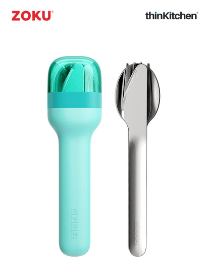 Zoku Teal Pocket Utensils 1 Case, 1 Travel Spoon, 1 Travel Fork, 1 Travel Knife