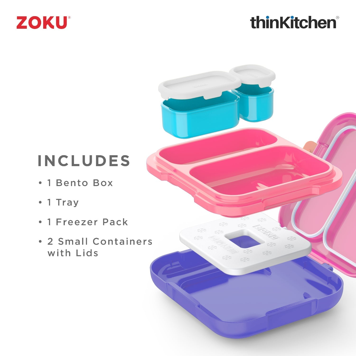 Zoku Pink Party Combo Set- Neat Bento Box x Flip Gulp Bottle - 5