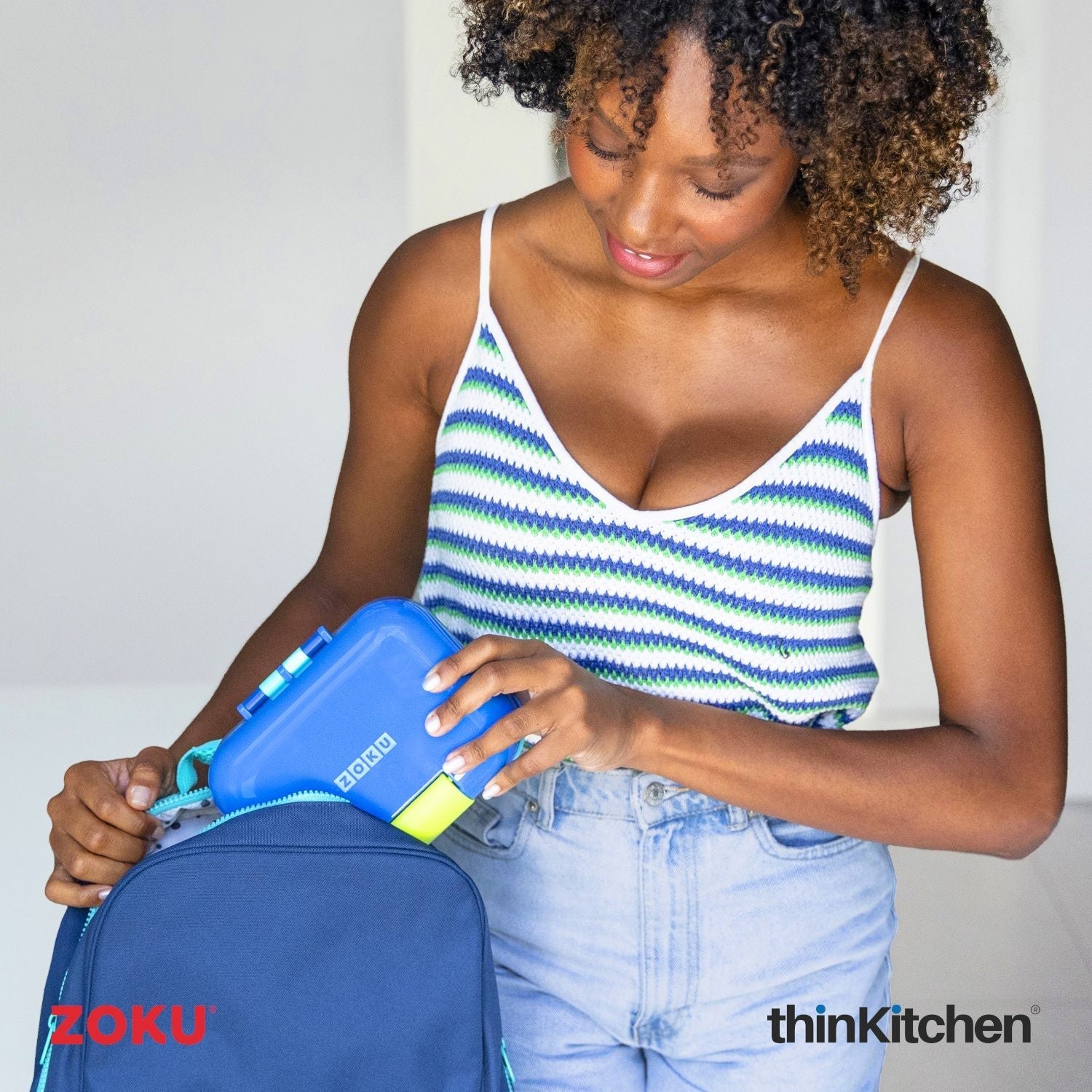 Zoku combo set of Kids Flip Straw Bottle (Blue) x Neat Bento Box (Blue) - 4