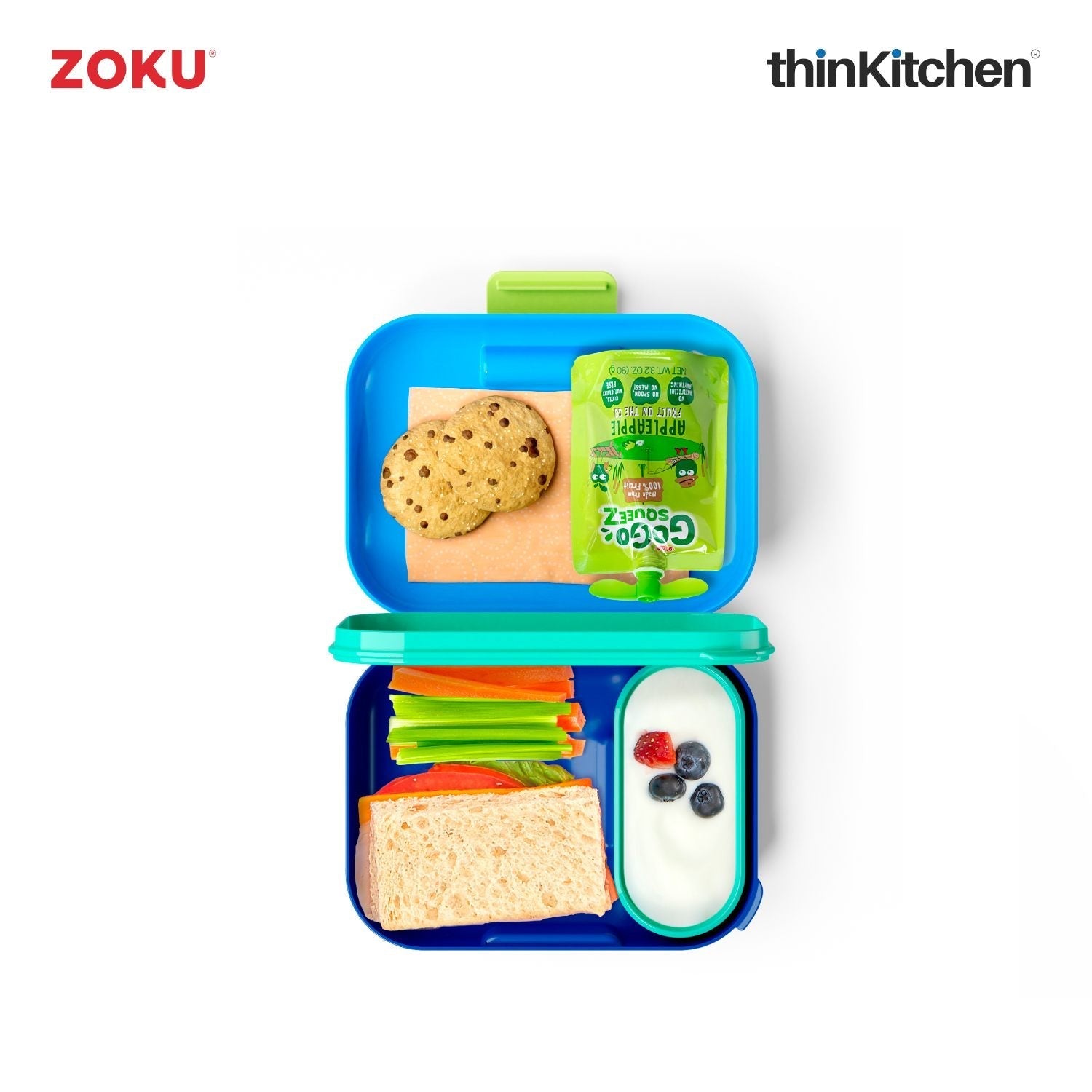 Zoku combo set of Kids Flip Straw Bottle (Blue) x Neat Bento Box (Blue) - 6