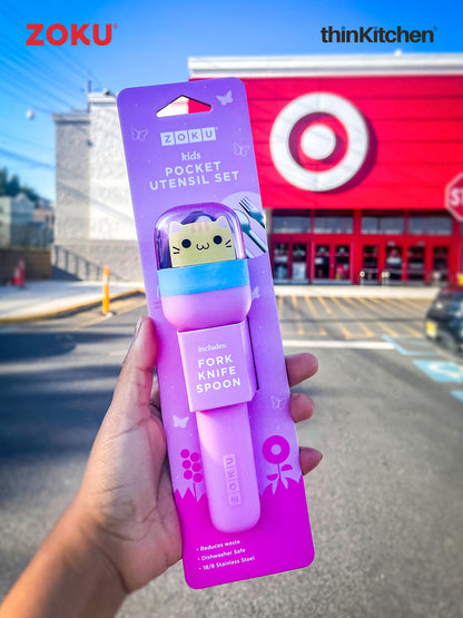 Zoku Stainless Steel Kids Pocket Utensil Sets (Unicorn & Kitty combo sets)