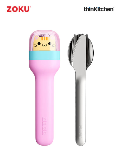 Kitty Kids Pocket Utensil Set – Durable 18/8 Stainless Steel Spoon, Fork & Knife with Slim Travel Case | BPA & Phthalate Free | Compact, Easy-to-Clean Kids Cutlery for Backpack & Lunchbox