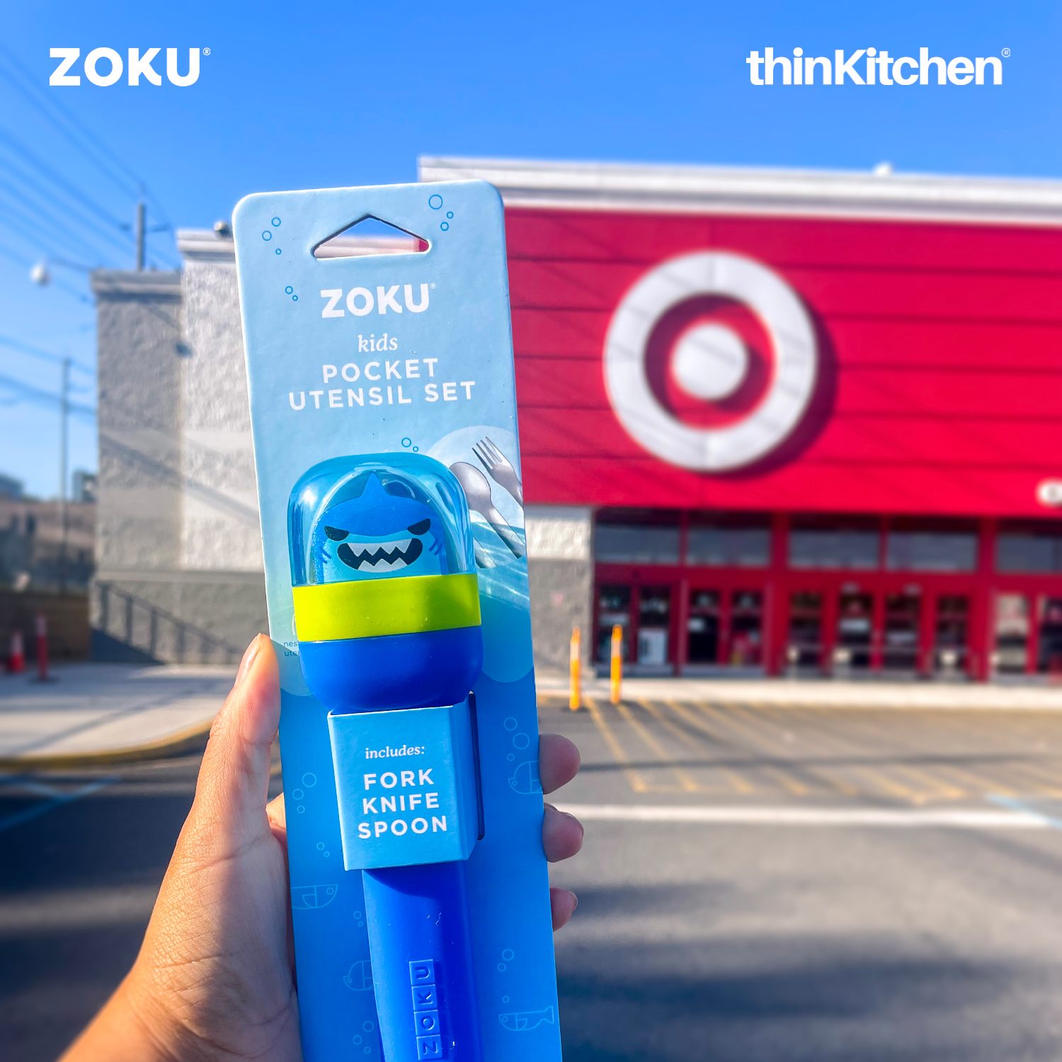 Zoku combo set of Kids Pocket Utensil Set (Shark) x Jumbo Pocket Straw (Teal) - 5