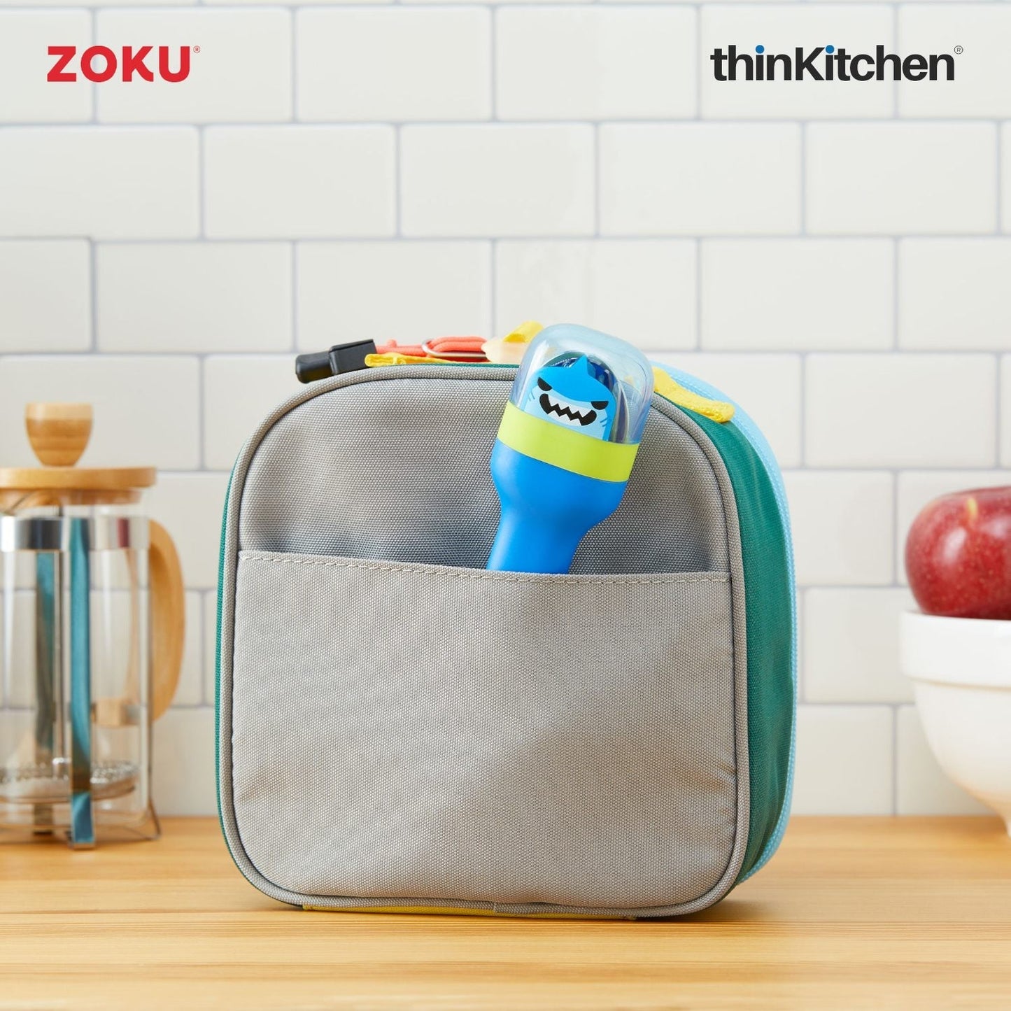 Zoku combo set of Kids Pocket Utensil Set (Shark) x Jumbo Pocket Straw (Teal)