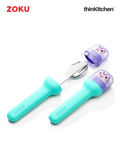 Zoku Unicorn Kids Pocket Utensil Set – Stainless Steel Knife Fork Spoon Set with Travel Case, BPA-Free