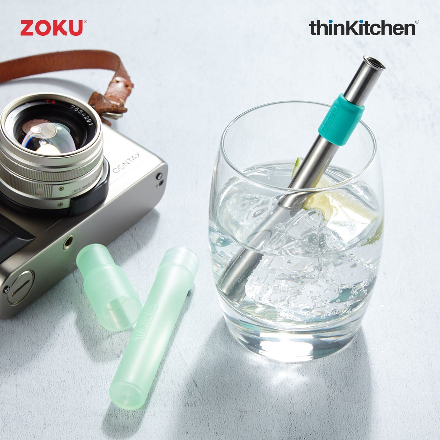 Zoku combo set of Kids Pocket Utensil Set (Shark) x Jumbo Pocket Straw (Teal) - 8