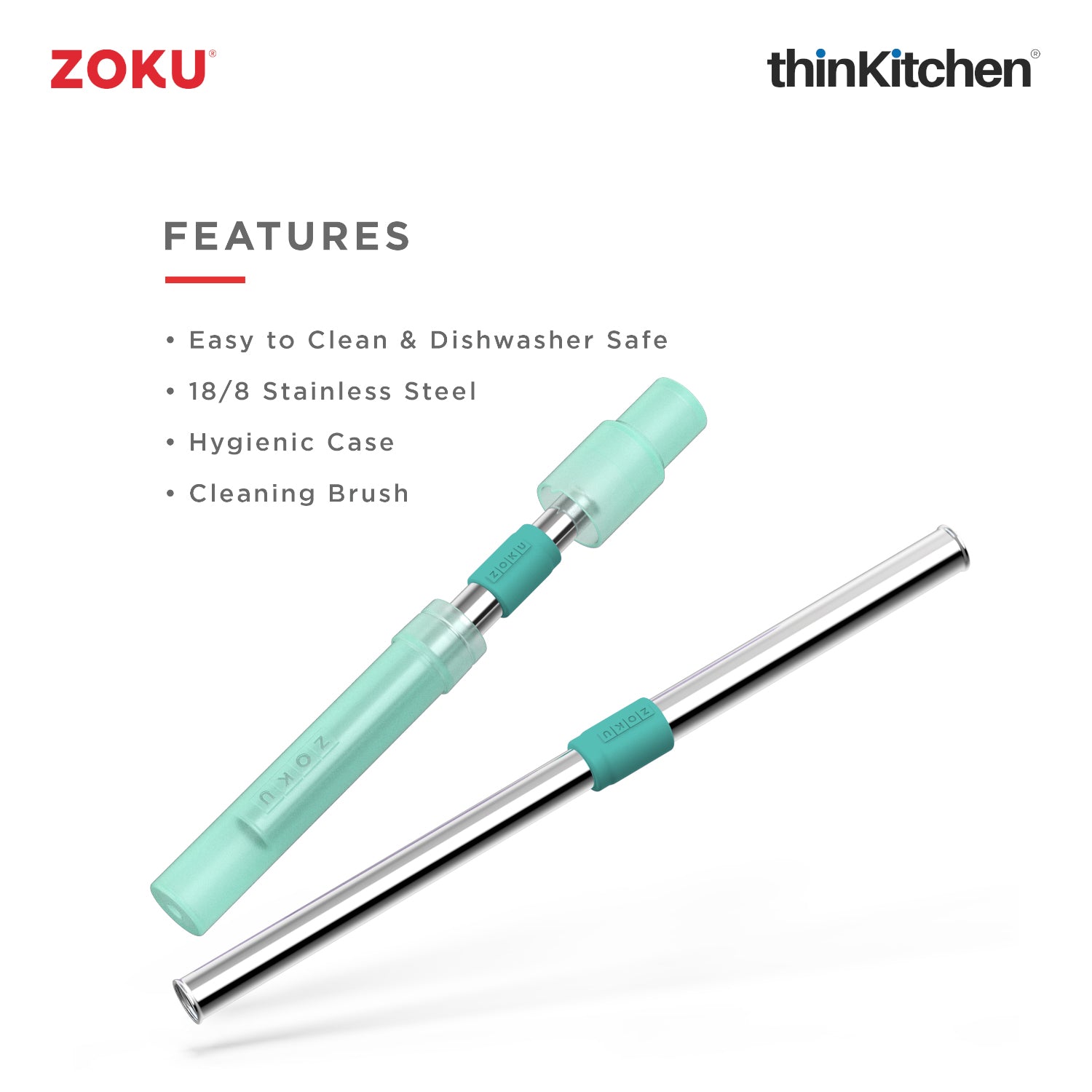 Zoku combo set of Kids Pocket Utensil Set (Shark) x Jumbo Pocket Straw (Teal) - 9