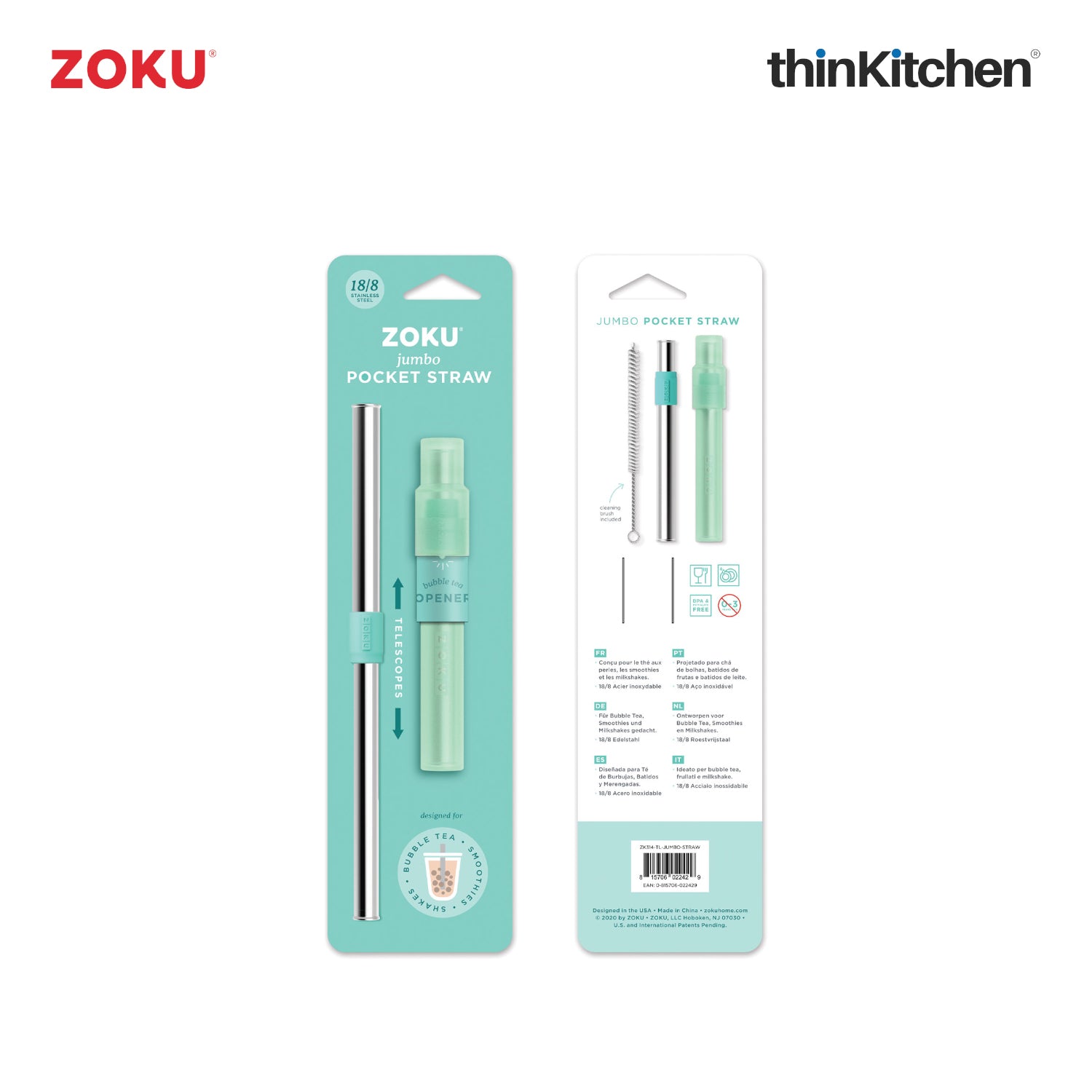 Zoku combo set of Kids Pocket Utensil Set (Shark) x Jumbo Pocket Straw (Teal) - 11