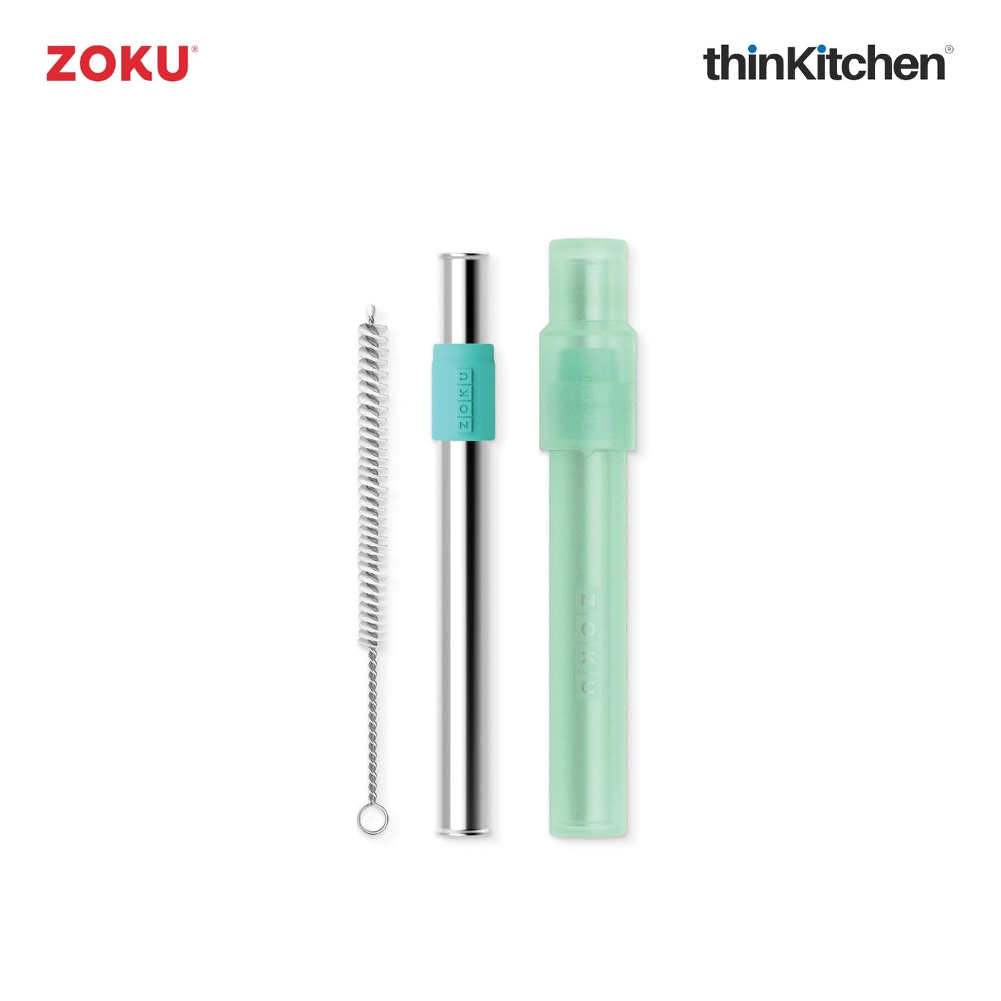 Zoku combo set of Kids Pocket Utensil Set (Shark) x Jumbo Pocket Straw (Teal)
