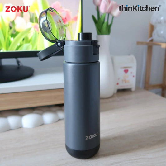 Zoku Grey Stainless Steel Sports Bottle 500ml