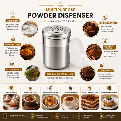 Culinex Stainless Steel Small Portable 120ml Fine Dispenser Shaker for Icing Sugar, Cocoa, Cinnamon, Baking Sprinkler  - 6 x 5 cms