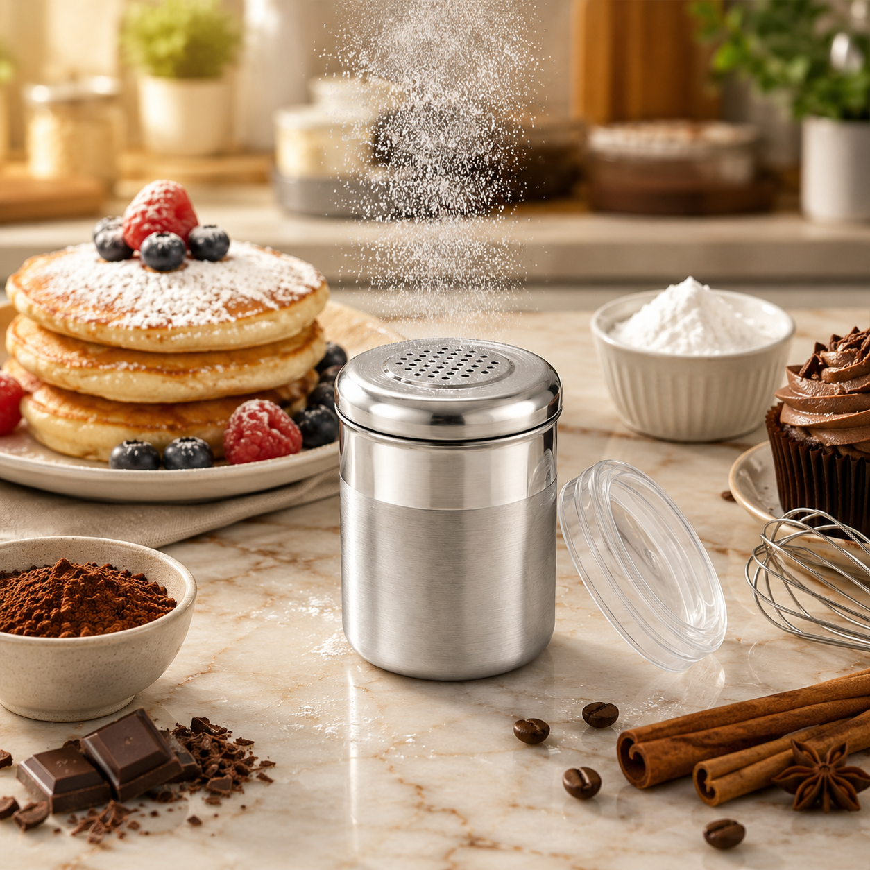 Culinex Stainless Steel Small Portable 120ml Fine Dispenser Shaker for Icing Sugar, Cocoa, Cinnamon, Baking Sprinkler  - 6 x 5 cms - 1