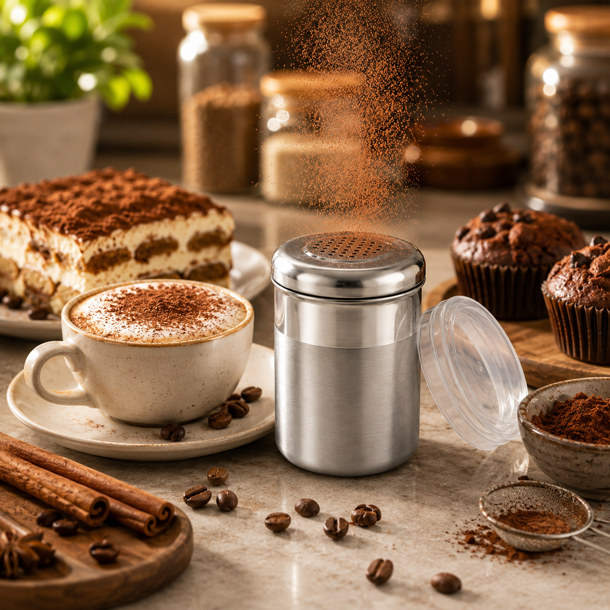 Culinex Stainless Steel Small Portable 120ml Fine Dispenser Shaker for Icing Sugar, Cocoa, Cinnamon, Baking Sprinkler  - 6 x 5 cms