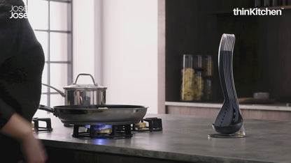 Joseph Joseph Nest 5-Piece Utensils Set with Magnetic Storage Stand – Grey | Premium Stacking Kitchen Tools with Heat-Resistant Nylon & Stainless-Steel Handles